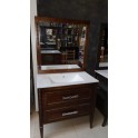 Mueble baño 80cm ancho madera 2 cajones espejo nogal y grifo